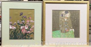 Pair of Framed Art Wildflowers & Klimt Print