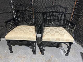 Century Furniture Asian Chippendale Upholstered Arm Chairs (Set of 2) 