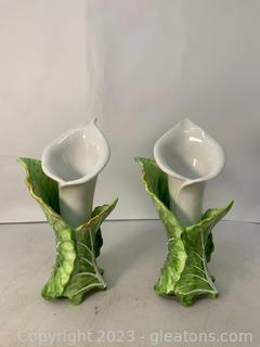 Pair of Fitz and Floyd Porcelain Calla Lily Candlesticks