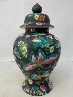 Famille Noire Floral Butterfly Urn with Lid
