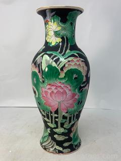 Qianlong Famille Noire Tall Floral Vase