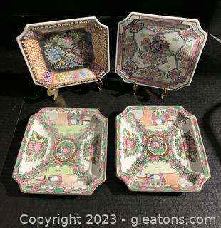 Four Square Decorative Plates with Cutout Edges Asian