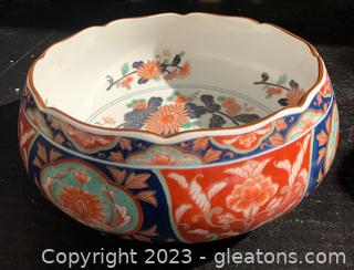 Takahashi Porcelain Bowl In Royal Blue Red and White