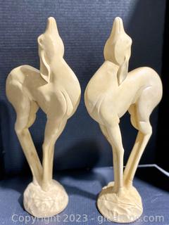 Pair Blonde Deer Statue Art Deco style