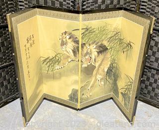 Japanese Four Panel Byobu Folding Screen Lions 