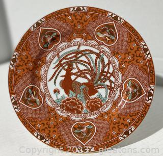 Asian Style Pedestal Plate/Peacock Red, Orange, Rust