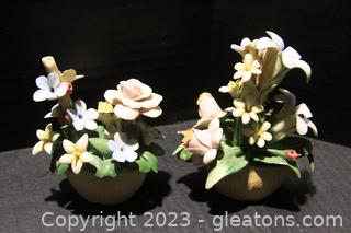Two Capodimonte Style Italian Porcelain Floral Arrangements 