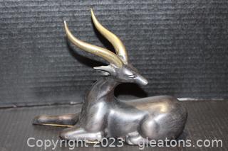 Brass Horned Relaxing Gazelle Sculpture 