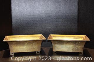 Pair of Etched Brass Vintage Planters 