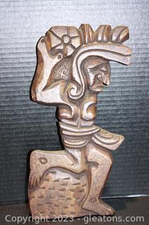 Vintage Aztec Themed Hand Carved Wood Plaque