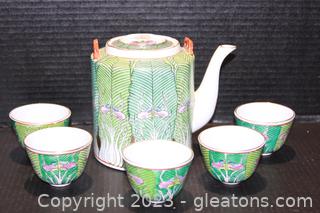 Vintage Japanese Porcelain Teapot & 5 Cups  