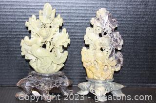 Pair of Vintage Carved Soapstone Sculptures 