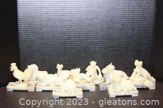 12 Stone Carved Chinese Zodiac Animal Statues 