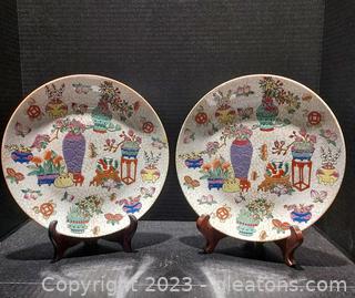 Pair of Matching White Crackle Look Decorative Plates 
