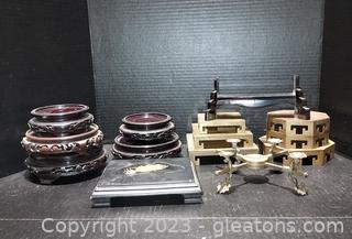 Nice Assortment of Wood and Brass Display Stands 