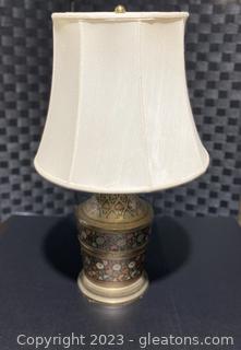 Beautiful Bronze and Floral Painted Table Lamp
