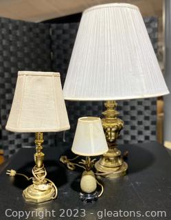Lot of Three Brass Lamps Various Sizes