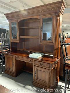 Beautifully Carved Desk/Hutch with Glass Shelves 