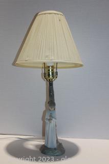 Lladro-like Girl & Tree Adorned Porcelain Lamp