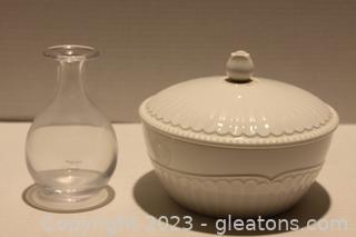 Kate Spade Lenox Sweet Pea Crystal Vase & Lenox Butler's Pantry Round Covered Bowl