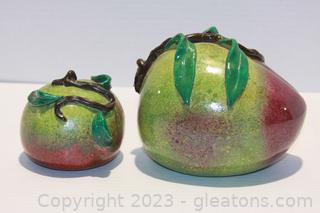 2 Vintage Chinese Pottery Altar Fruit