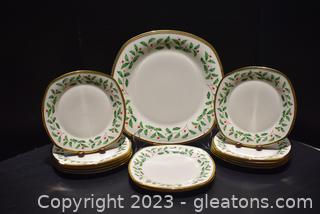 Lenox Holiday Square Cake Platter & 12 Square Luncheon Plates