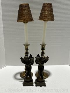 Bronze Angel Candlestick Holders/Lamp Like Candlesticks with Stand