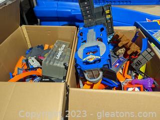 Two Large Boxes with a Variety of Hot Wheels Accessories