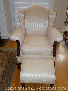 Lovely Off-White Camel Back Accent Chair with Ottoman