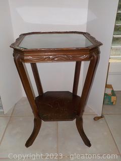 Vintage Octagonal Accent Table with Glass Inlay Top