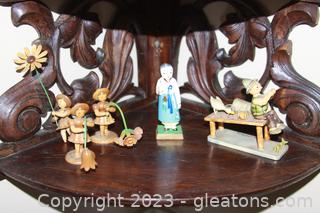 3 Vintage German Wood Figurines & 2 Wooden Figurines