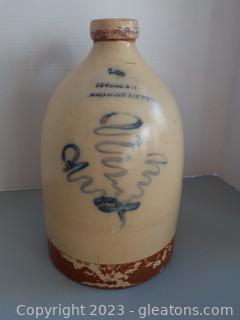 Large Jug-Shaped J. M. Waters & Son No. 40 Water St-New Burch Crock