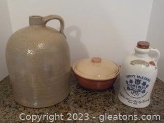 2 Vintage Crockery Pieces and a Henry McKenna Whiskey Jug