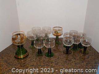 4 West German Schmitt Sohne Bechive Stein Cocktail Glasses with Largest Being a Music Box