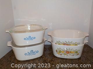 4 Vintage Corning Ware 2½ qt. Casserole Dishes