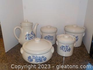 5 piece of Pfaltzgraff Canisters, Casserole and Coffee Pot-all with Lids