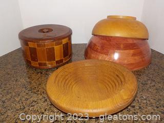 4 Wonderful, Eclectic Wooden Serving, Storage or Decor Pieces