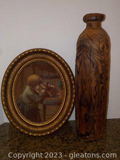 Vintage Artini Wood Engraving Rare Find. (Hand-Painted) 