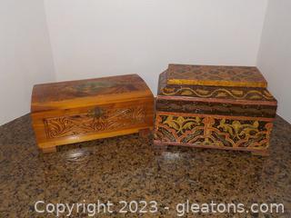 Two Pretty, Intricately Carved/Decorated Boxes (Wooden) 