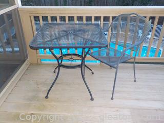 Black Wrought Iron Patio Set 4 Chairs Only one Shown in Picture (On Deck) 