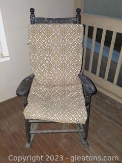 Vintage Black Rattan Rocket with Seat/Back Cushions 