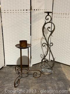 Two Metal Pillar Candle Holders