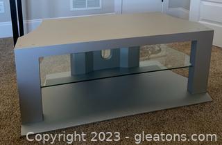 Gray TV Stand with Glass Shelf