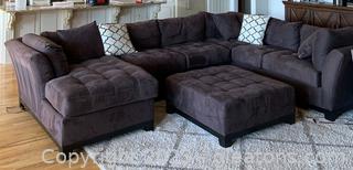 Gray Suede Sectional Sofa and Ottoman by Cindy Crawford for RTG