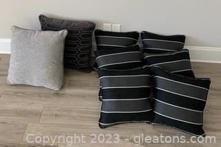Eight Decorative Pillows In Gray and Black