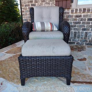 Nice Outdoor Rattan Chair with Ottoman-Cushions Included