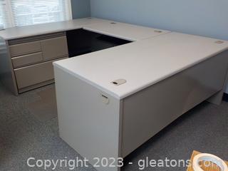 Grey Top Desk/Work Station with Storage Files-No Key
