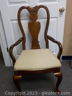 Mahogany Fiddleback Armed Accent Chair with Cloth Seat Matches Lot 7506