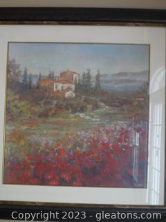 Nicely framed and matted Landscape print featuring Poppies (Impressionistic)