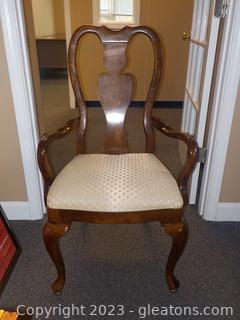 Mahogany Fiddleback Armed Accent Chair with Cloth Seat Matches Lot 7516